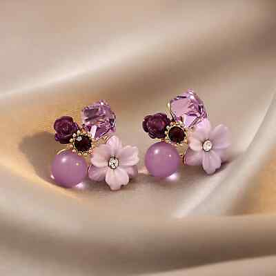 #ad Retro Purple Pink Crystal Flower Earrings Exquisite Women Fashion Girl Gift New $15.98