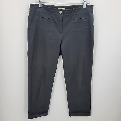 #ad Eileen Fisher Pants Womens Medium Black Flat Front Straight Leg Cotton Stretch $39.92