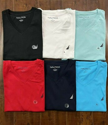 #ad NWT Nautica Men#x27;s V Neck Tee Short Sleeve Solid Vee Neck T Shirt $24.99