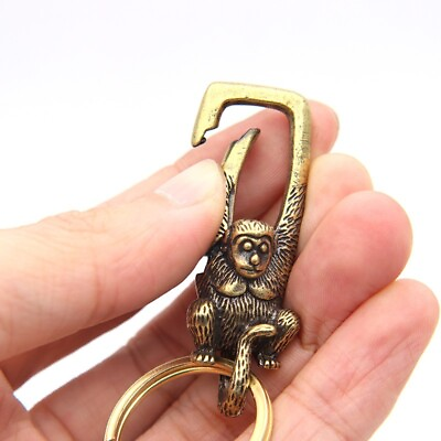 #ad Pure Brass Monkey Keychain Antique Craft Lobster Clasps Keyring Key Holder Gift $12.99