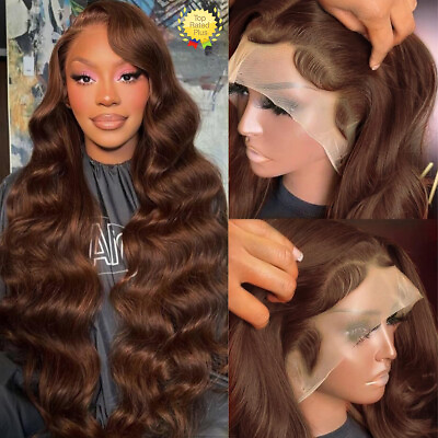 #ad 13×4 Chocolate Brown Body Wave Lace Front Wigs Human Hair For Women With Gifts $115.68