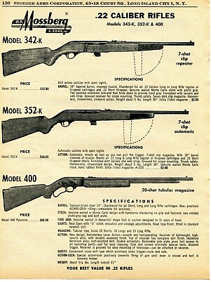 #ad 1961 Print Ad of Mossberg Model 342K 352K Automatic amp; 400 Lever Action Rifle $9.99