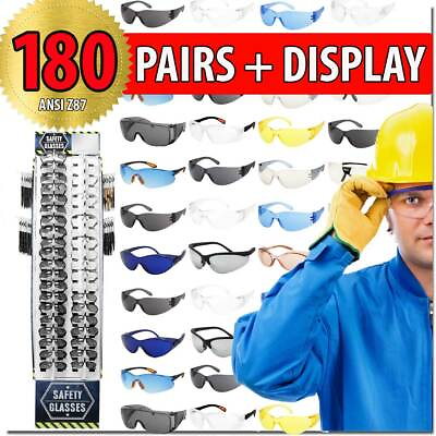 #ad SAFETY GLASSES 180 PCS WITH DISPLAY PROTECTIVE EYEWEAR SHOOTING GLASSES $300.00