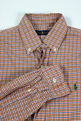 #ad Ralph Lauren Mens Button Up Shirt Medium Orange Plaid Long Sleeve Button Down $15.30