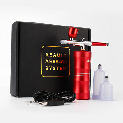 #ad #ad Portable Mini Airbrush Compressor Kit Cake Paint Nail Art Tattoo Spray Gun Red $38.85