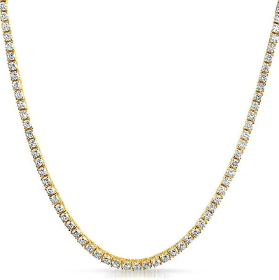#ad 3mm VVS Lab CZ 1 Row Yellow Gold Plated Tennis Chain Solid Steel Necklace $59.99