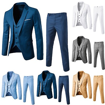 #ad Men’s Suit Slim 3 Piece Suit Business Wedding Party Jacket Vest amp; Fits Shirt $39.15