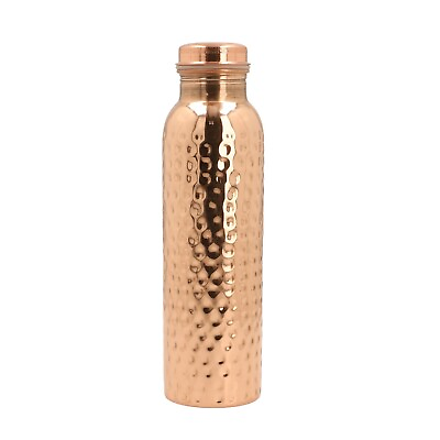 #ad 34oz Pure Copper Water Bottle Handmade Hammered Finish Ayurvedic Health USA $23.79