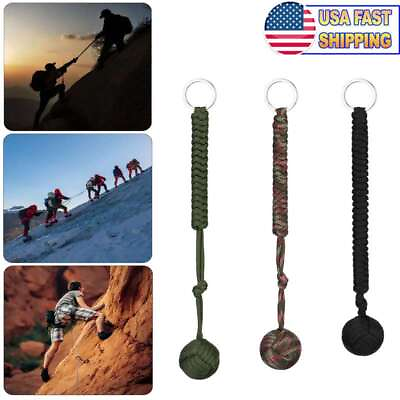 #ad US Keychain Monkey Fist Black Strength with Steel Ball Outdoor Hiking Paracord $5.39