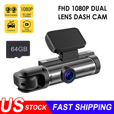 #ad 64GB HD 1080P Car Dual Lens Dash Cam Front Inside Video Recorder Camera G sensor $33.99