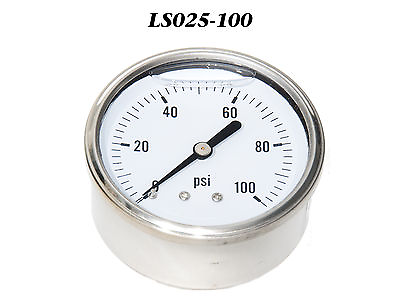 #ad 0 100 PSI Liquid Filled Pressure Gauge 2.5” Stainless Steel Face 1 4quot; CBM NPT $12.50