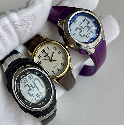 #ad 3 Woman’s Armitron Sports amp; Timex Indiglo Digital Resin Strap Leather Watch Lot $25.00