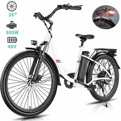#ad 500W 48V Electric Bike Cruiser eBike 26#x27;#x27; 7 Speed Commuting Bicycle Up to 50 mi $548.99