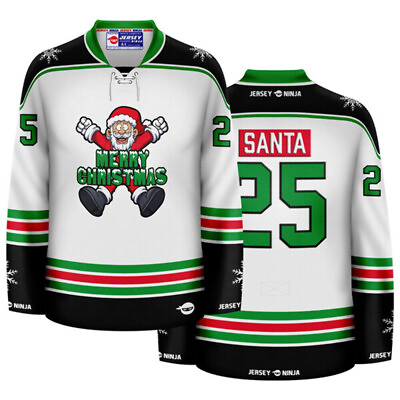 #ad Merry Christmas Santa Holiday Hockey Jersey $134.95