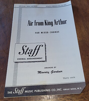 #ad Air From quot;King Arthurquot; Ephemera Musical Mixed Chorus Sheet Music $9.00
