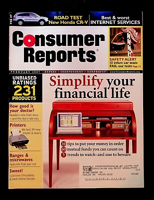 #ad Consumer Reports Magazine February 2007 Cars SUV Honda CR V Element Jeep Compass $15.99