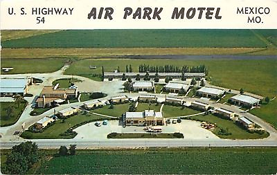 #ad Mexico Missouri Air Park Motel Aerial View US Highway 54 Gas Station 1950s Cars $6.00