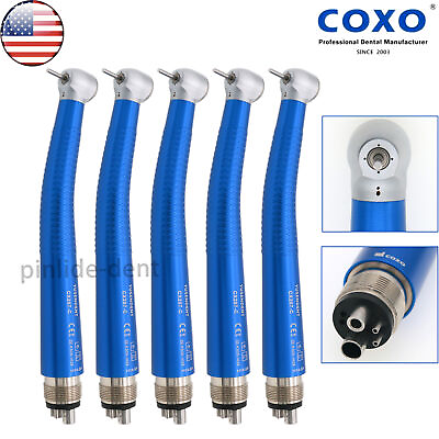 #ad 5* US COXO Dental High Speed Air Turbine Anti retraction Handpiece Blue 4 Holes $212.49
