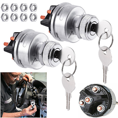 #ad 2 PACK Universal Ignition Switch With Key 4 Position 12V For Car Truck Tractor $14.25