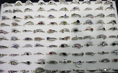 #ad Wholesale Lots 40pcs Mixed Colorful Cute Small Cubic Zirconia Women Wedding Ring $17.99