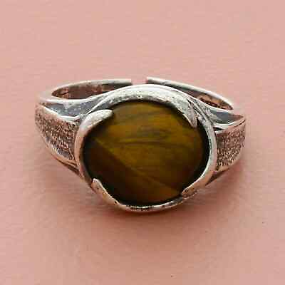 #ad sterling silver artisan made textured tigers eye cabochon as is ring size 6.5 $38.00