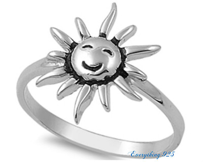 #ad Sterling Silver 925 PRETTY SMILING SUN DESIGN BAND SILVER RING 13MM SIZES 4to10* $14.72