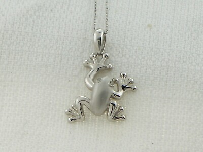 #ad Estate 10K White Gold Diamond Eye Frog Pendant Necklace Chain $139.99
