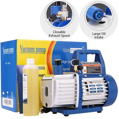 #ad 110V 1 4 HP 3.5 CFM Single Stage Rotary Vane Air Vacuum Pump w Oil Bottle ETL $59.99