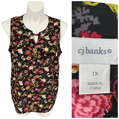 #ad CJ Banks Top Womens 1X Floral Shirt Sleeveless Tank Work Office Casual Church $19.88