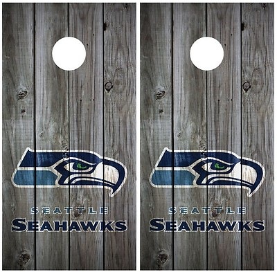 #ad Seattle Seahawks Vintage Wood Cornhole Board Decal Wrap Wraps Grey $54.95