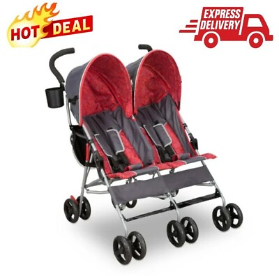 #ad 35 Pound Side by Side Double Convenience Stroller with Storage Red amp; Gray NEW $91.21