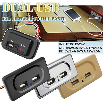 #ad 12V 24V Dual USB PD QC3.0 Car Boat RV Fast Charger Socket LED Power Outlet Panel $10.11
