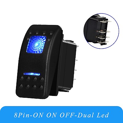 #ad 8Pins Rocker Button Switch ON ON OFF Dual Blue Led Lights 12V IP66 for Car Boat $6.99