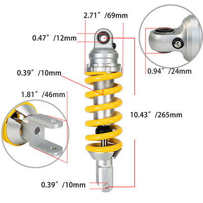 #ad 265mm 11.43quot; Motorcycle Rear Shocks Absorber Suspension Universally For Yamaha $61.39