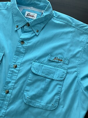 #ad World Wide Sportsman Shirt Large Aqua Blue Short Sleeve Fishing Vented Back $13.99