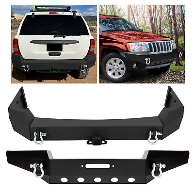 #ad Black Front Rear Bumper D Rings Winch Plate For Jeep Grand Cherokee WJ 1999 2004 $325.00
