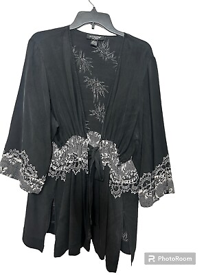 #ad Citron Santa Monica Silk Tie Up Black Kimono Sz 2X $50.00