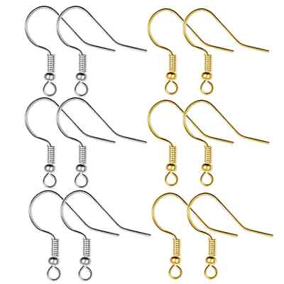 #ad 100pcs Stainless Steel Gold Silver Ball Earring Hooks for DIY Earrings Making $7.99