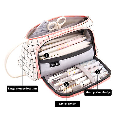 #ad Large Capacity Pencil Case Double Side Canvas Pen Bag Storage Pouch Stationery $13.75