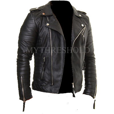 #ad Mens Genuine Lambskin Leather Jacket Motorcycle Black Slim fit Biker jacket GBP 62.99