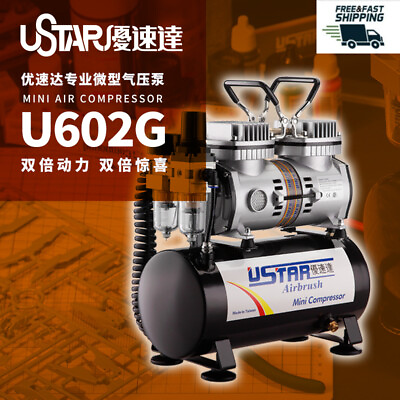 #ad USTAR UA 110014 U 602G Airbrush Mini compressor Dual Piston Silent 8L Gas Tank $316.15