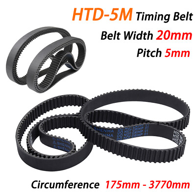 #ad 20mm Width HTD 5M Rubber Timing Belt Closed Loop 175 3770mm For Pulley CNC 3D $4.88