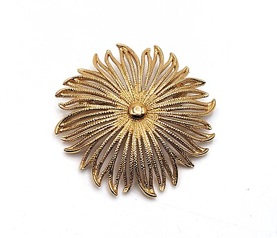 #ad Vintage Signed MONET Open Work Gold Tone Flower Brooch Pin 1955 1970#x27;s $13.49
