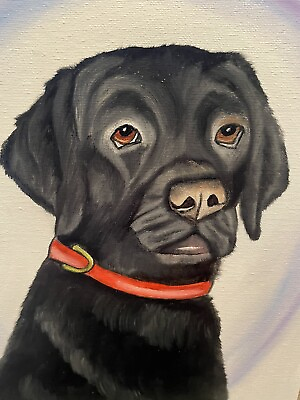 #ad Original Oil Painting Artwork Signed Canvas Black Labrador Retriever Dog $35.99