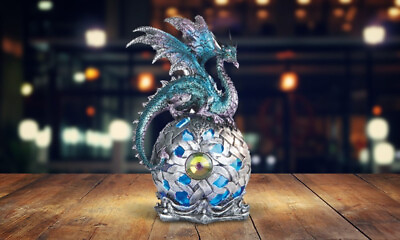 #ad 8quot;H Turquoise Dragon LED Orb Statue Fantasy Night Light Figurine Room Decor $41.18