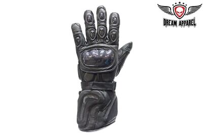 #ad Padded Wrist amp; Gauntlet Black Full Finger Leather Motorcycle Riding Gloves $32.75