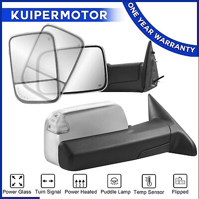 #ad Pair Temp Sensor Power Heated Chorme Tow Mirrors For 2009 18 Dodge Ram 1500 3500 $135.89