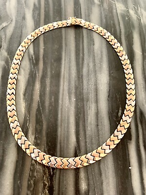 #ad Vintage 10K Genuine Gold Tri Color Necklace Flat Link 18quot; Rose White Yellow $1295.00
