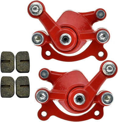 #ad HIAORS Red Front Rear Brake Caliper With Two Pairs Spare Brake Pads for 47cc 49c $28.75