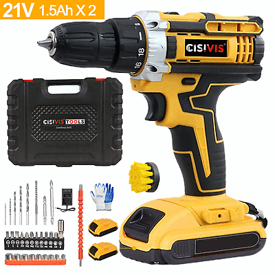 #ad Cordless Drill 21V Adjustable Electric Drill Driver Set 2 Battery Home DIY Tool $35.68